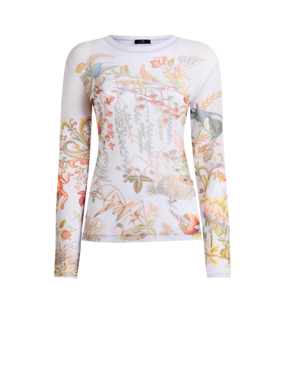 Tulle Sweater With Flora And Fauna Motif