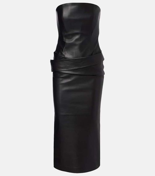 Strapless leather midi dress