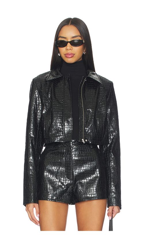 Lovers and Friends Arden Faux Croc Jacket in Black. M. Also in XXS