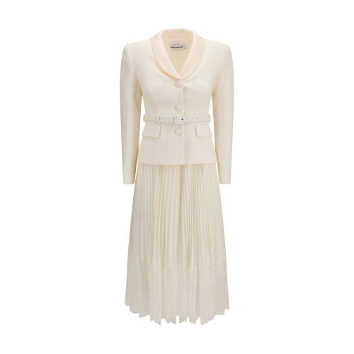 Bouclé Midi with Shawl Collar Dress — Beige
