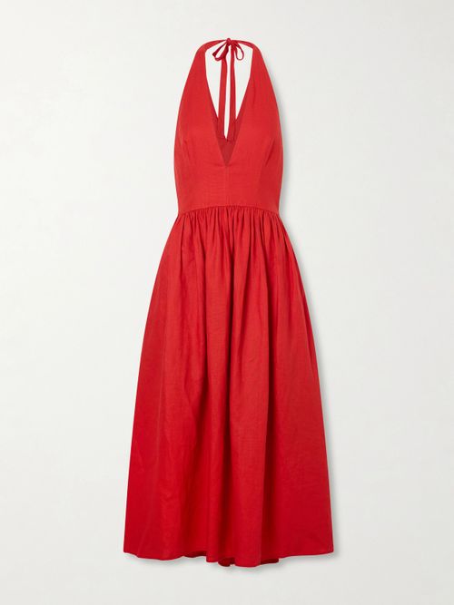 Grazia Gathered Linen Midi Dress - US00