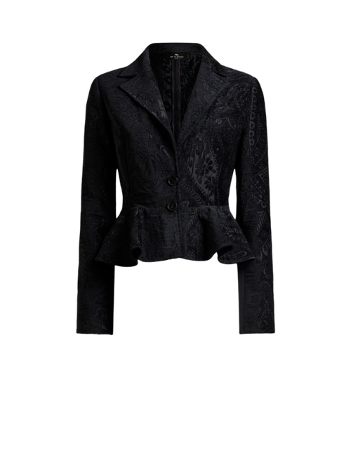 Single-breasted Chenille Jacquard Jacket With Floral Paisley Motif