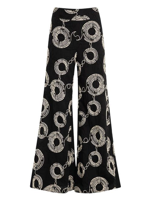 Circle-embroidered trousers - Black