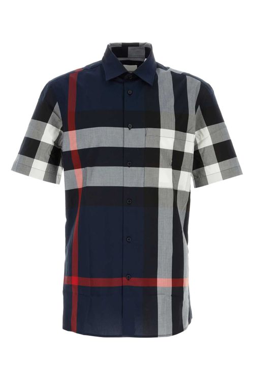 Embroidered Check Poplin Shirt — Navy