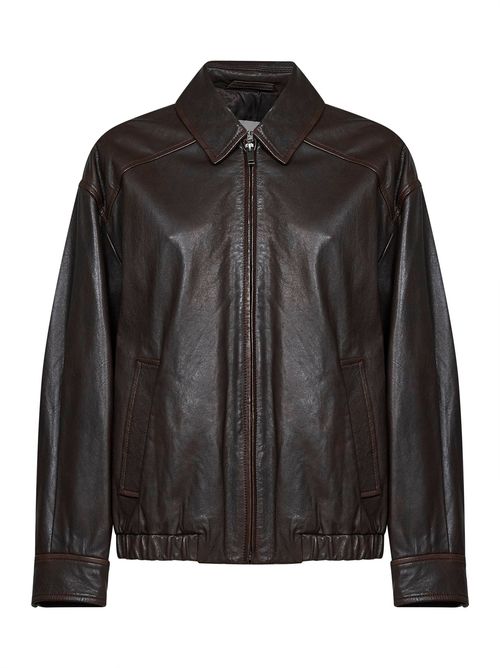 Nappa Leather Bomber Jacket — Brown