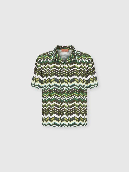 Missoni - Bowling shirt in viscose with zigzag print, Men, Blue