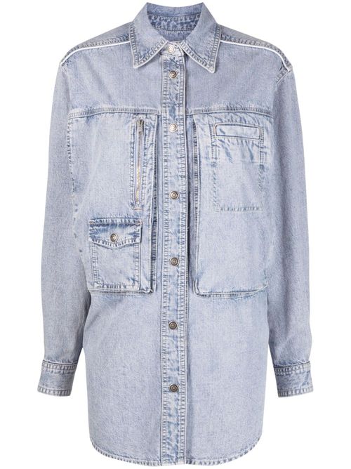 Cotton-hemp blend chambray shirt jacket - Blue