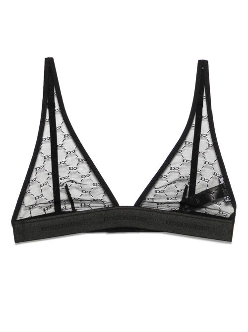 Logo-lace triangle bra - Black