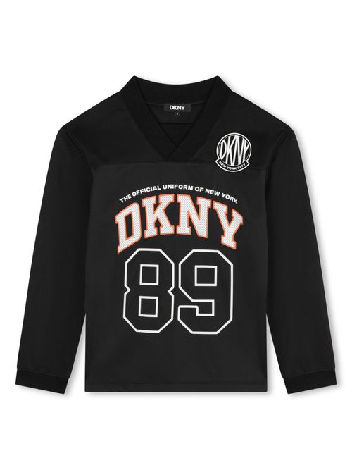 Logo-print V-neck long-sleeve T-shirt - Black
