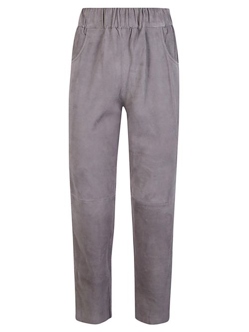 Light Grey Elastic Waist Suede Trousers