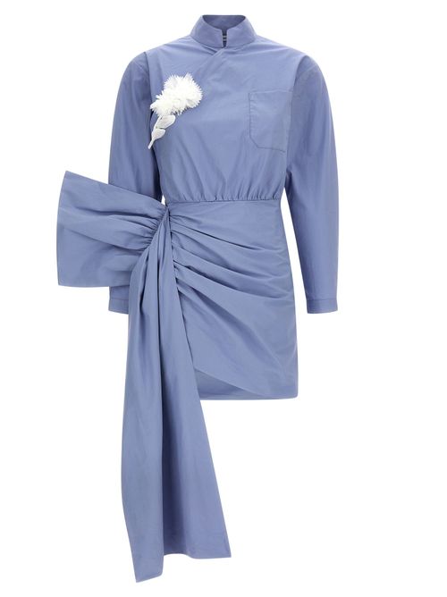 Cotton Tie-Side Mini Dress — blue