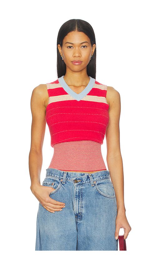 Guest In Residence Collegiate Stripe Vest in Red. - L also in M