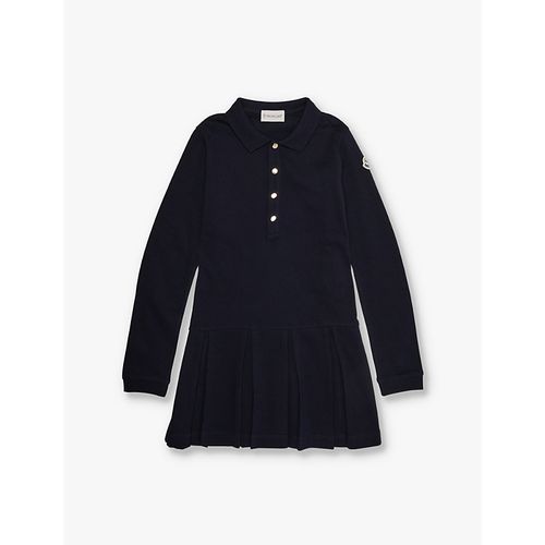 Girls Navy Kids Brand-patch Pleated Cotton-piqué Dress 4-12 Years 10