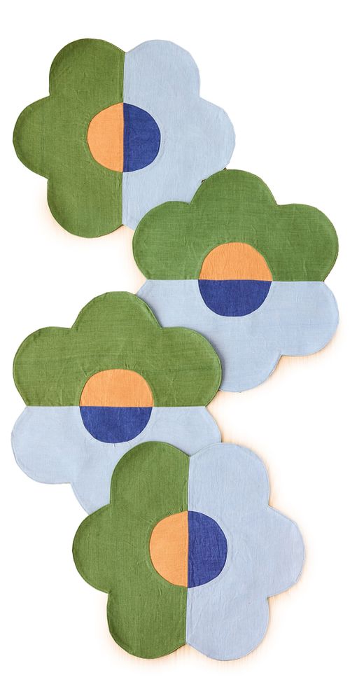 Linen Patchwork Placemats Set of 4 Floral/Green/Blue One Size