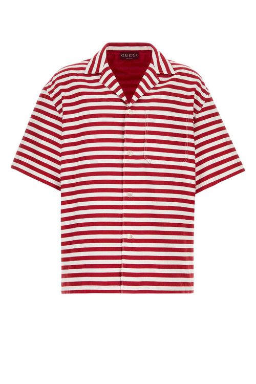 Striped Cotton-Blend Shirt — Red