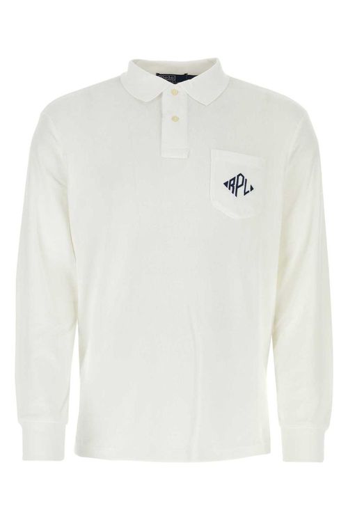 'Terry' White Polo Shirt With Patch Pocket On The Front And Logo Detail In Cotton Blend Man