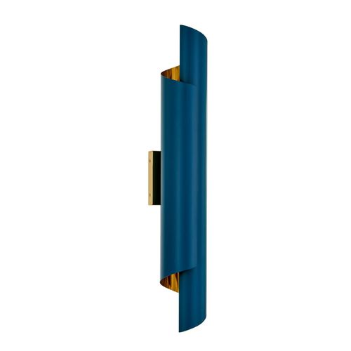 Matte Blue and Polished Brass Two Light Wall Sconce from the Piaga Collection