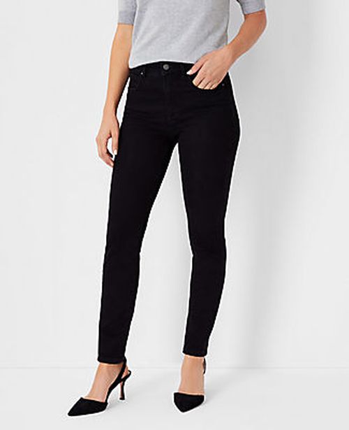 Ann Taylor Tall Mid Rise Skinny Jeans in Jet Black Wash