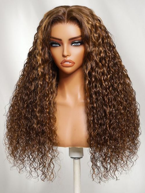 [18''=$79] 13x4 Pre-Everything™ Lace Frontal Toffee Brown With Piano Highlights Water Wave Glueless Wig with Invisi Drawstring