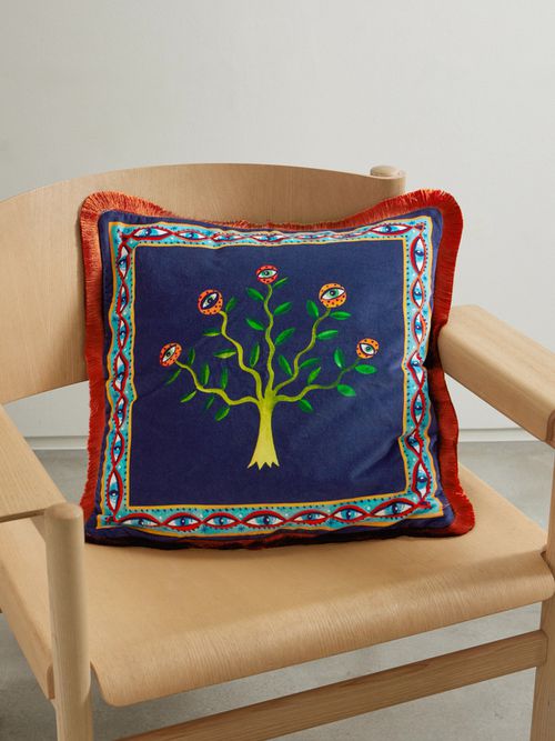 Fringed Printed Cotton-blend Velvet Cushion