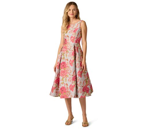 Women's Floral Crewneck Midi Dress - Pink Multi