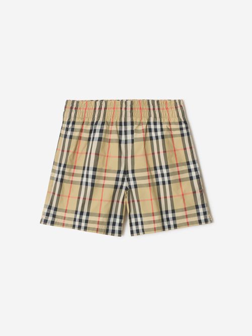 Boys Atticus Check Swim Shorts in Beige