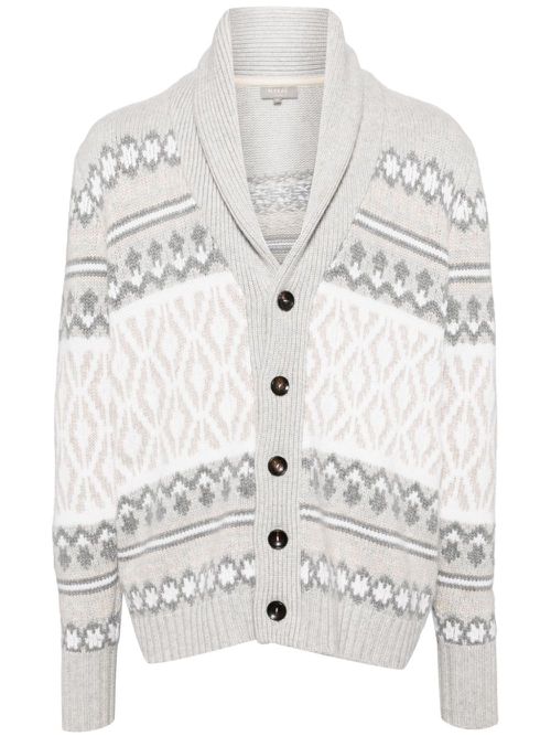 Jacquard Shawl cashmere cardigan - Grey