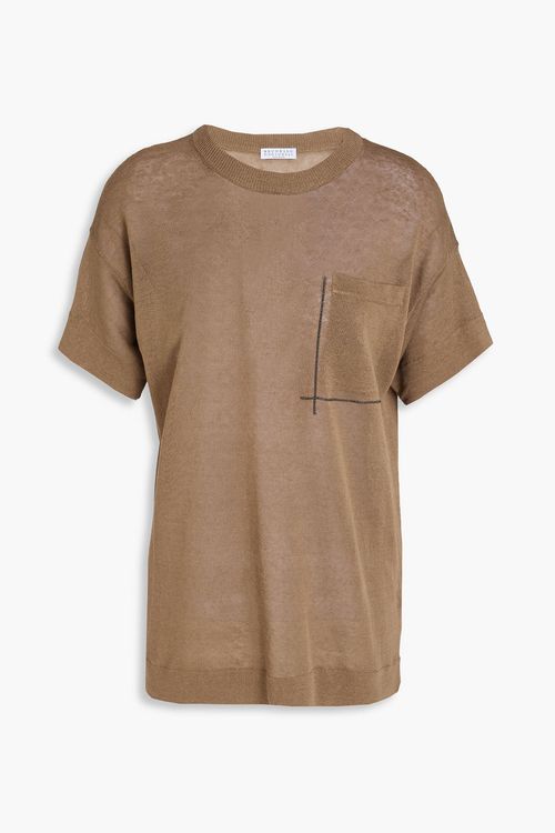 Bead-embellished linen-blend top - Neutral - XXS