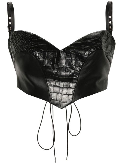 Croc-effect leather top - Black