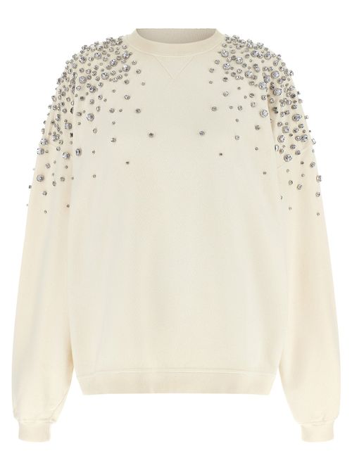 Crystal-Embellished Cotton Sweatshirt — Cream