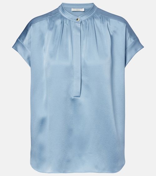 Gathered silk satin blouse