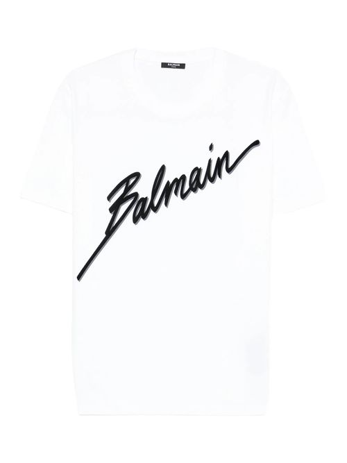 Men's Cotton Crewneck T-Shirt with Ribbed Trim and Flocked Logo