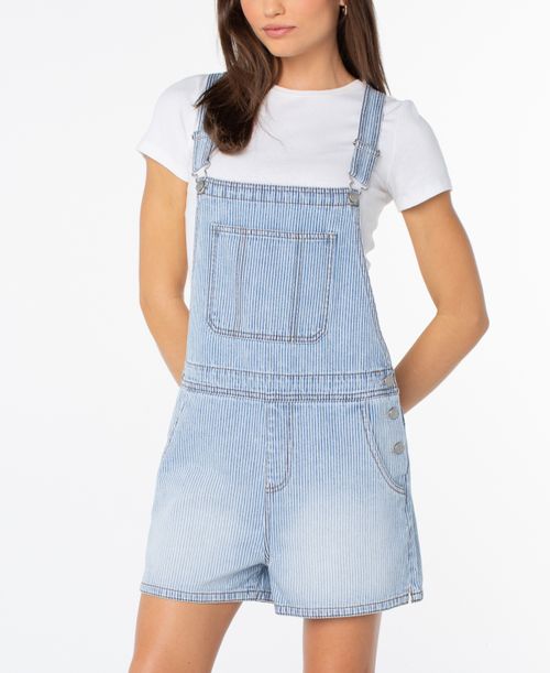 Women's Denim Button-Front Shortalls - Rail Roadstripe