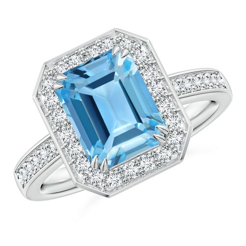 Angara 2.75 Carats Emerald-Cut Swiss Blue Topaz Engagement Ring with Diamonds in Platinum