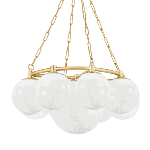 Aged Brass Nine Light Chandelier from the Thornwood Collection