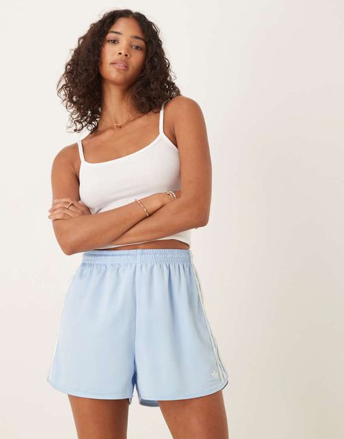 Satin sprinter shorts in blue with ruffle 3 stripe