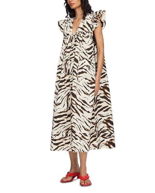 Printed Stretch Cotton Midi Dress