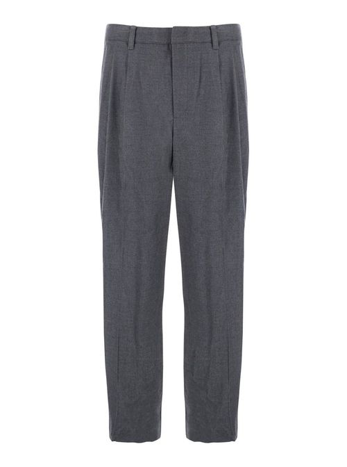 Grey Tailored Trousers With Front Pleats In Fabric Man