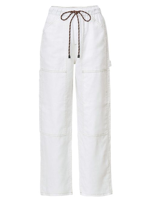 Women's Atlas Linen Straight-Leg Drawstring Pants - White