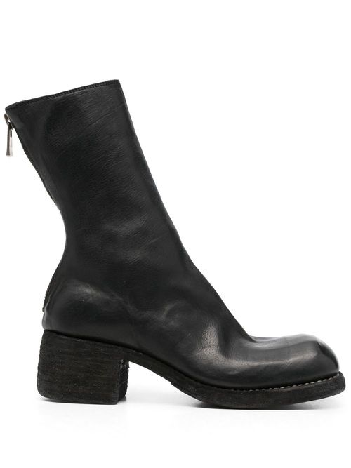 Rear-zip horse leather boots - Black