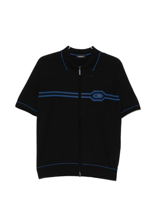 Stripe-Detailed Zip-Fastening Cardigan — Black