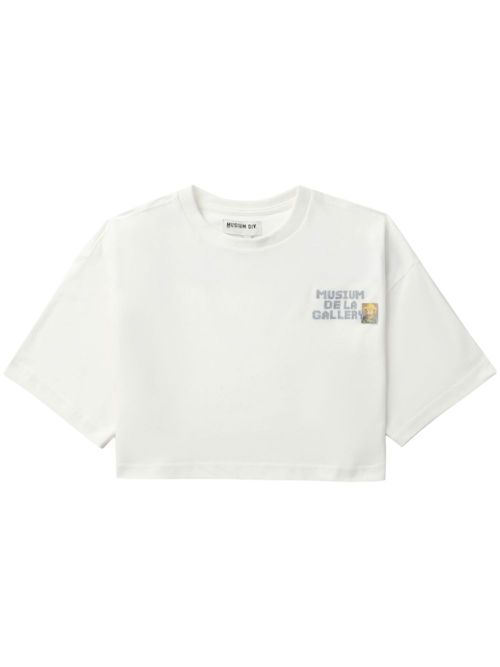 Logo-embroidered cropped T-shirt - White