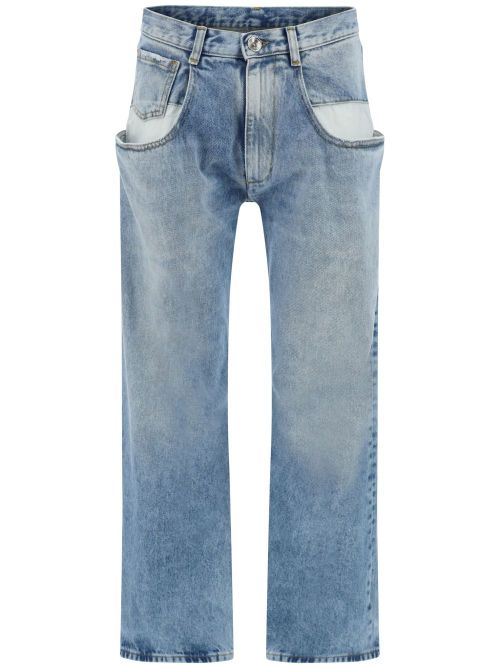 Oversized-Pocket Denim Jeans — Light Blue