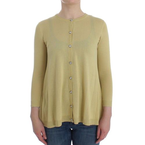 Silk Button-Front Cardigan — Yellow