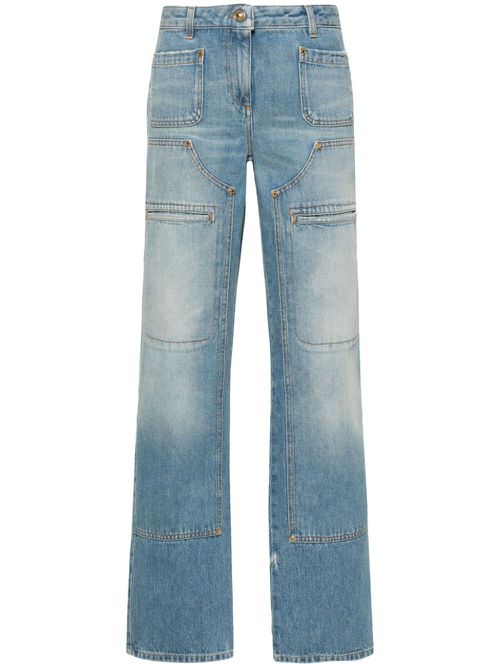 Knee-panel mid-rise straight jeans - Blue