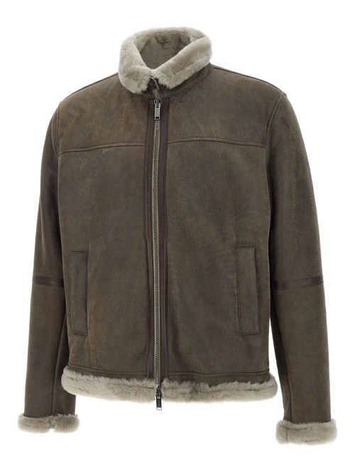 Shearling-collar zip-front jacket - Brown