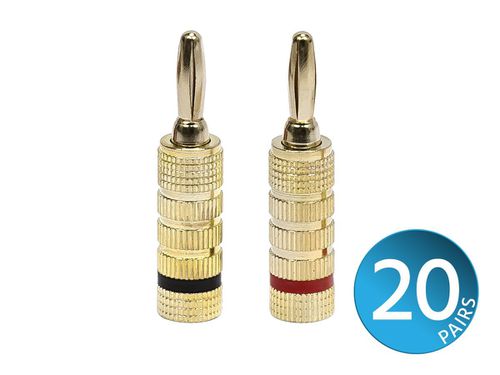 20 PAIRS Of High-Quality Gold Plated Speaker Banana Plugs, Closed Screw Type