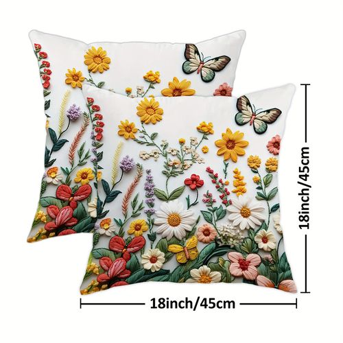 TEMU 2pcs Two-piece Pillowcase Set Embroidery Flowers Yellow Pink White Small Flower Solid Color Background Soft And Comfortable Pillowcase Suitable