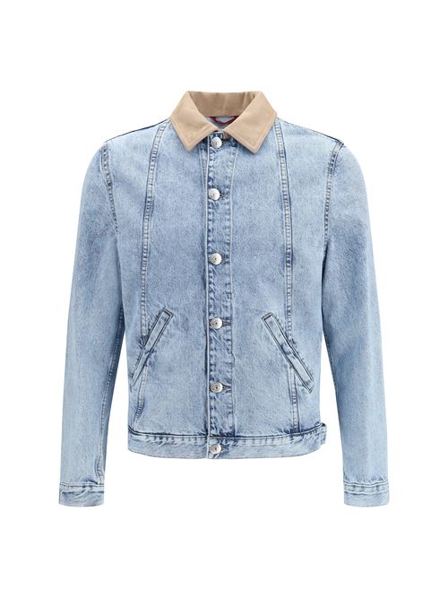 Suede Collar Denim Jacket — Blue