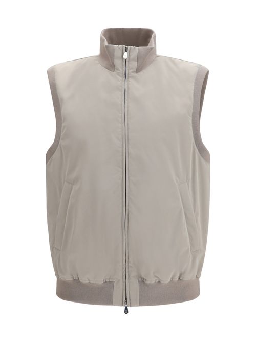 Two-Way Zip Sleeveless Vest — Brown